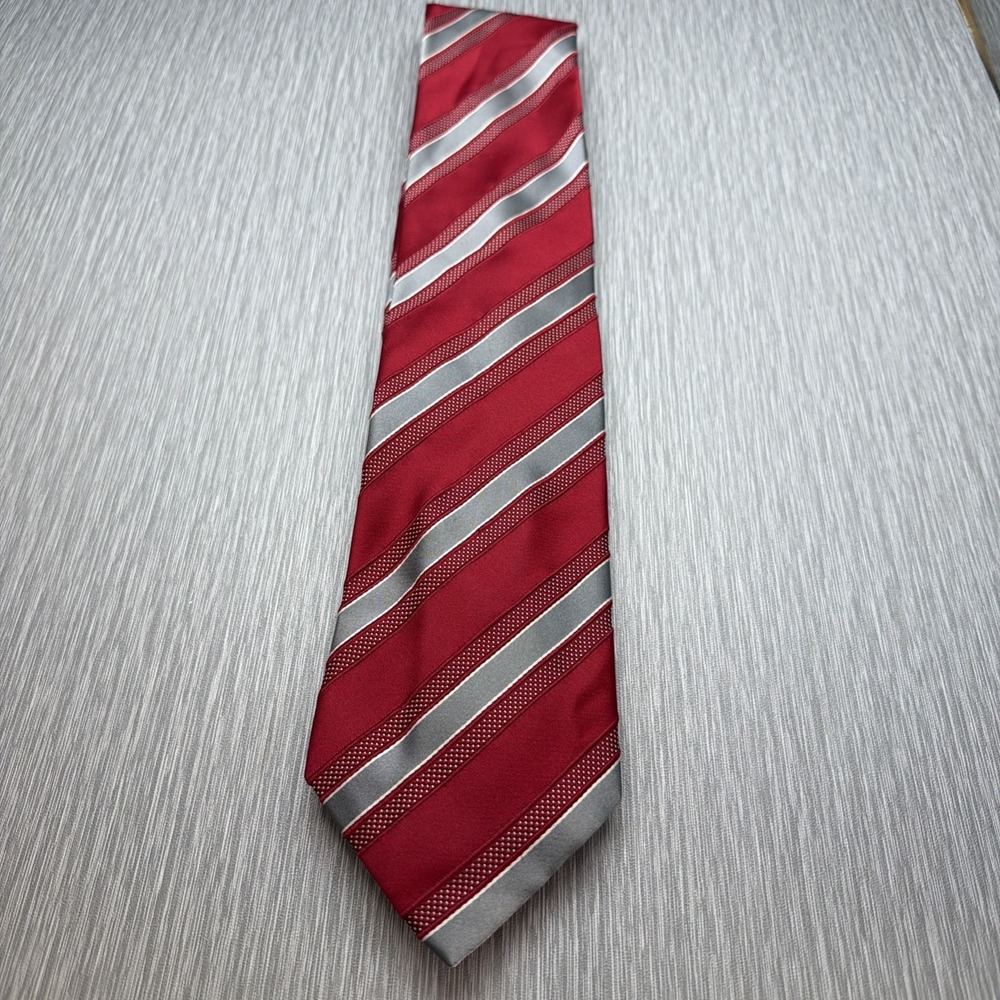 Donald Trump‎ Gold Bar Silk Tie Red Silver Striped Classic Business Necktie
